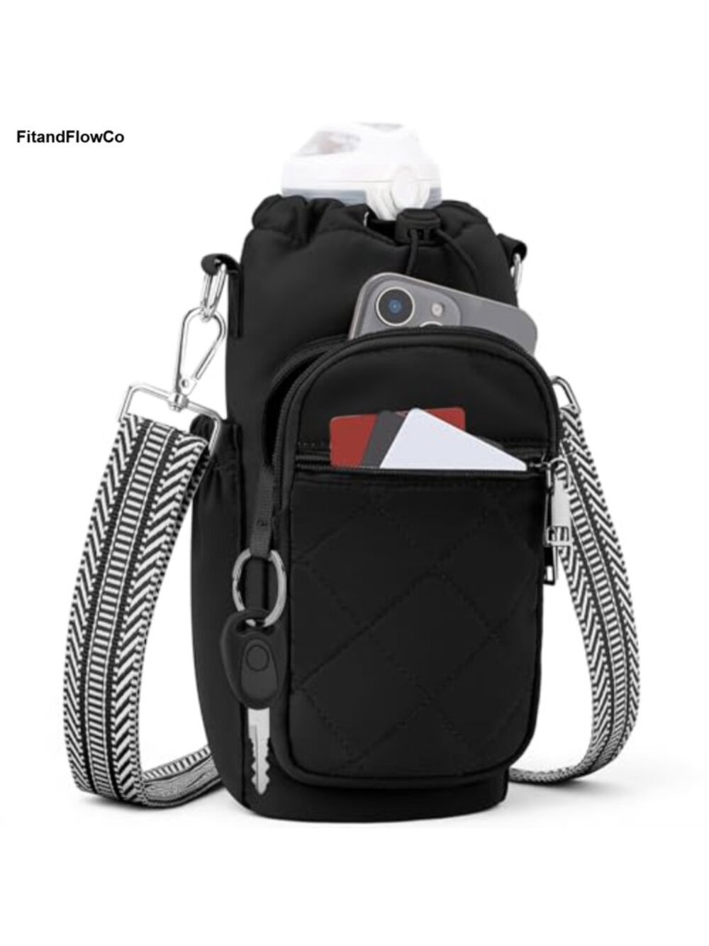 Insulated Water Bottle Carrier Bag Crossbody Sling with RFID Pocket